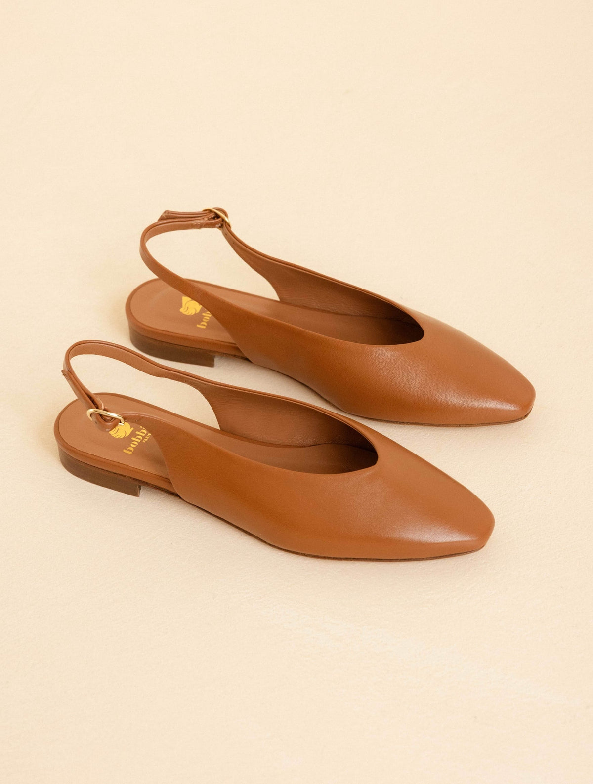 Bobbies Anouk Camel slingback flats — styled view