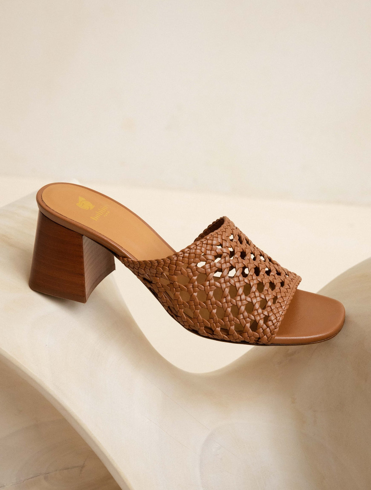 Bobbies Kelly Camel heeled sandals — styled view