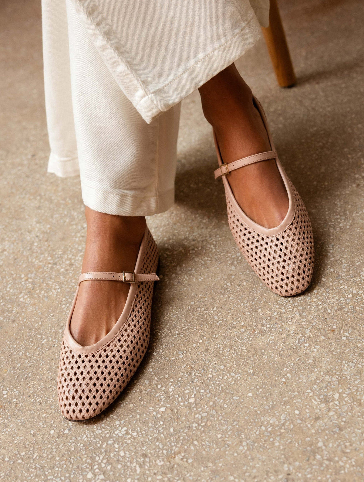 Bobbies Maya Nude ballet flats — styled view