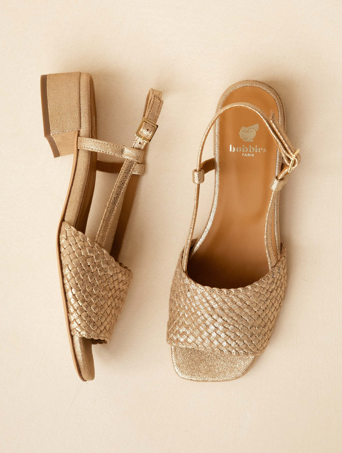 Bobbies Vanda Iridescent Champagne heeled sandals — product view
