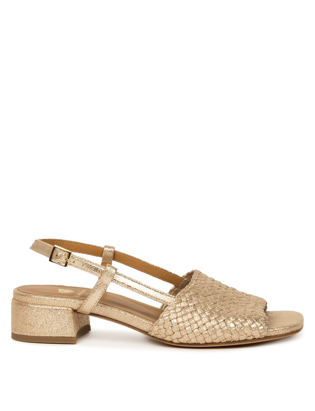 Bobbies Vanda Iridescent Champagne heeled sandals — studio view