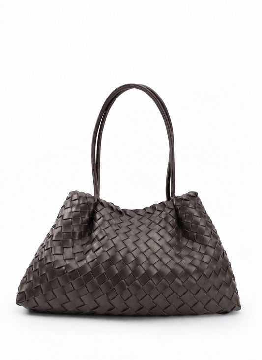 Elleme Dimple Tote Medium Woven Dark Brown bag — product view